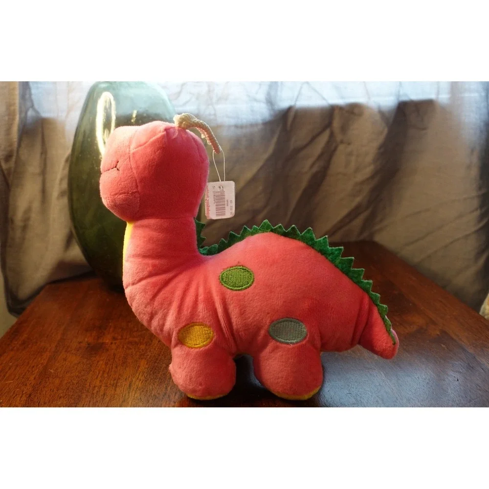 Pink Dinosaur Plush Stuffed Animal Toy with Green‎ Spikes and Yellow Belly NWT